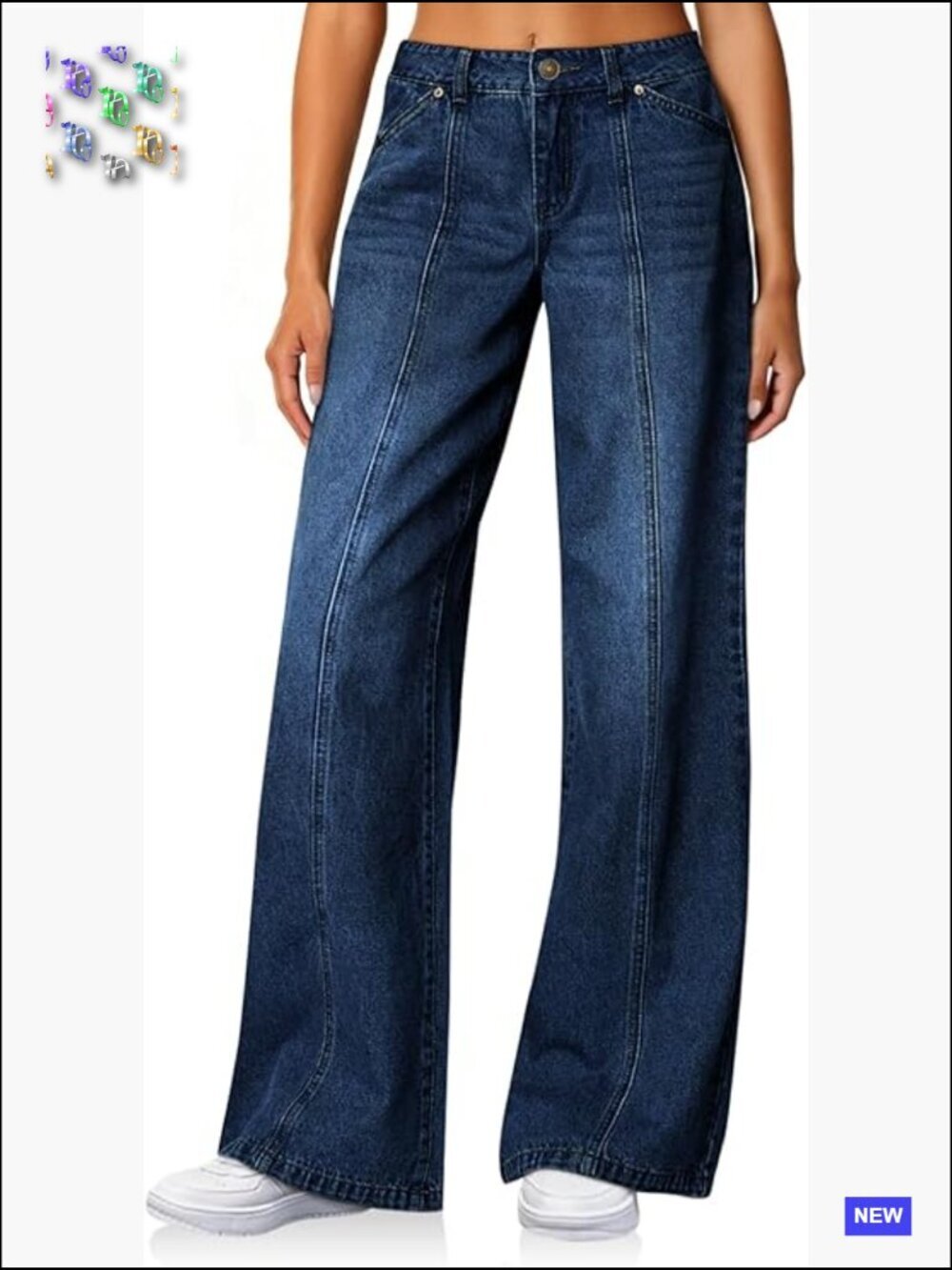 Womens Wide Leg Jeans High Waisted Baggy Stretchy Front Seam Denim Pants with